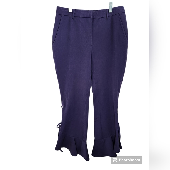 NWT $238 Parker Navy Blue Tapered Lace Up Ruffle Ankle Cropped Pants Size 4 - Picture 1 of 4